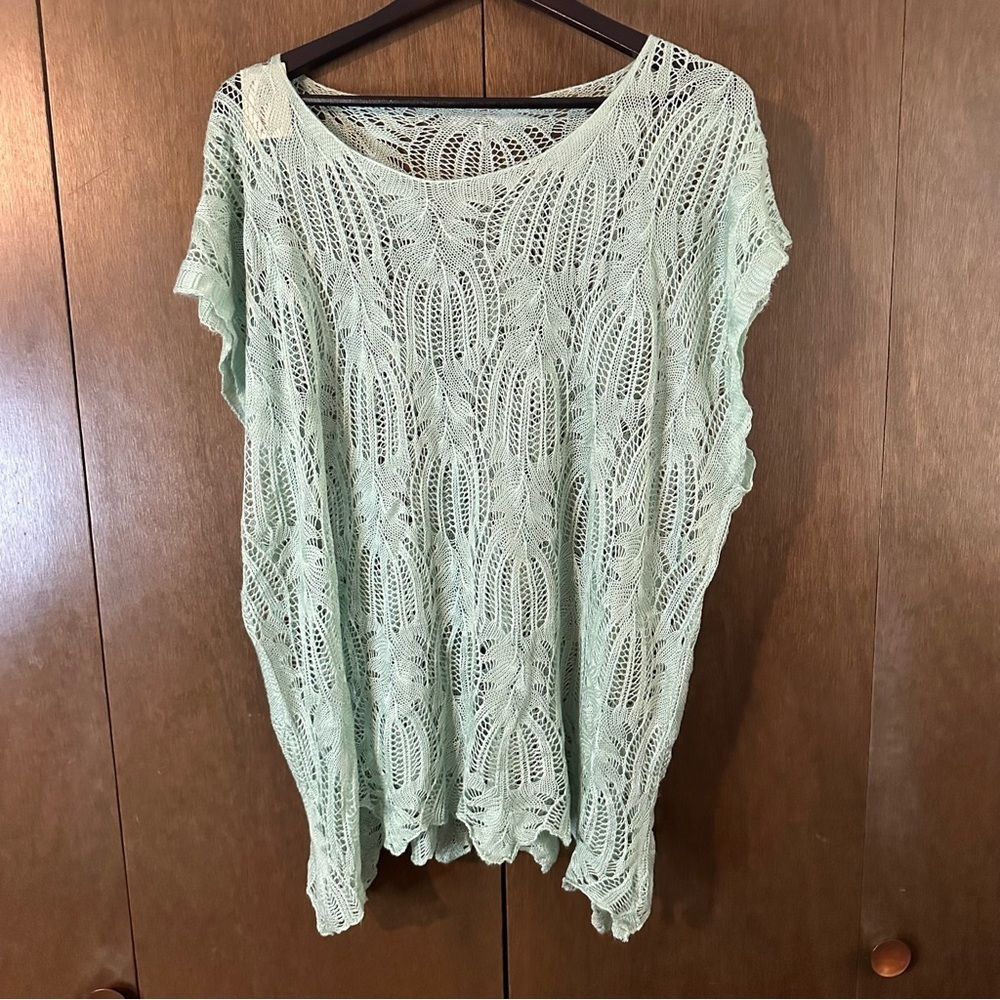 Paige Danielle Mint Green Crochet Lace Women’s Short Sleeve Top Sz XL Boho - Picture 2 of 9